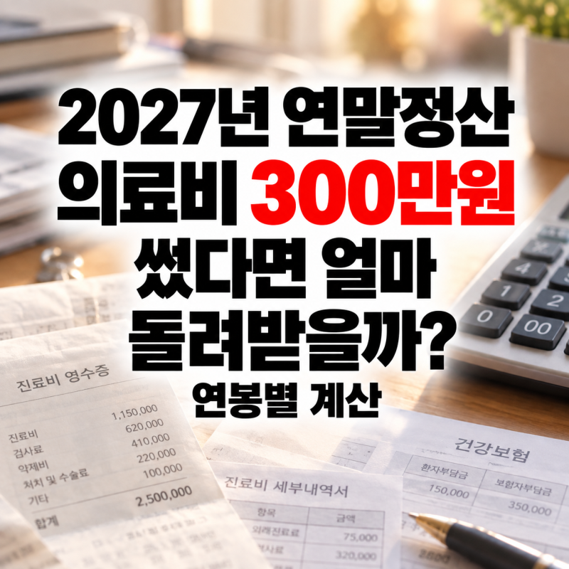 2027 연말정산 의료비 300만원 썼다면 얼마 돌려받을까? 연봉별 계산