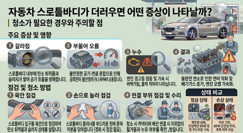 자동차 스로틀바디가 더러우면 어떤 증상이 나타날까?｜청소가 필요한 경우와 주의할 점