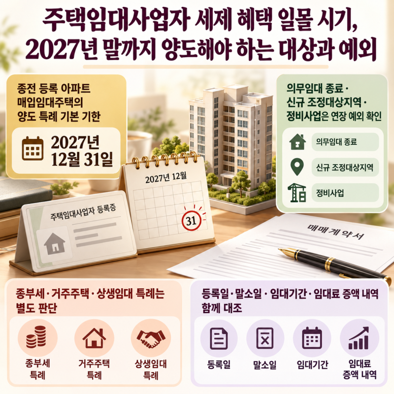 주택임대사업자 세제 혜택 일몰 시기, 2027년 말까지 양도해야 하는 대상과 예외
