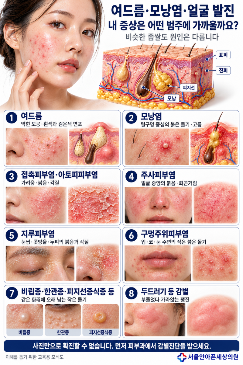 여드름·모낭염, 치료해도 반복되는 얼굴 좁쌀·요철·붉은 발진의 원인 및 치료 -얼굴 트러블....