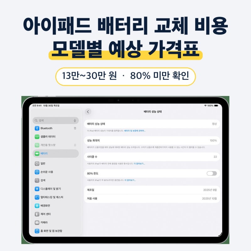 아이패드 배터리 교체 비용, 모델별 13만~30만 원 차이