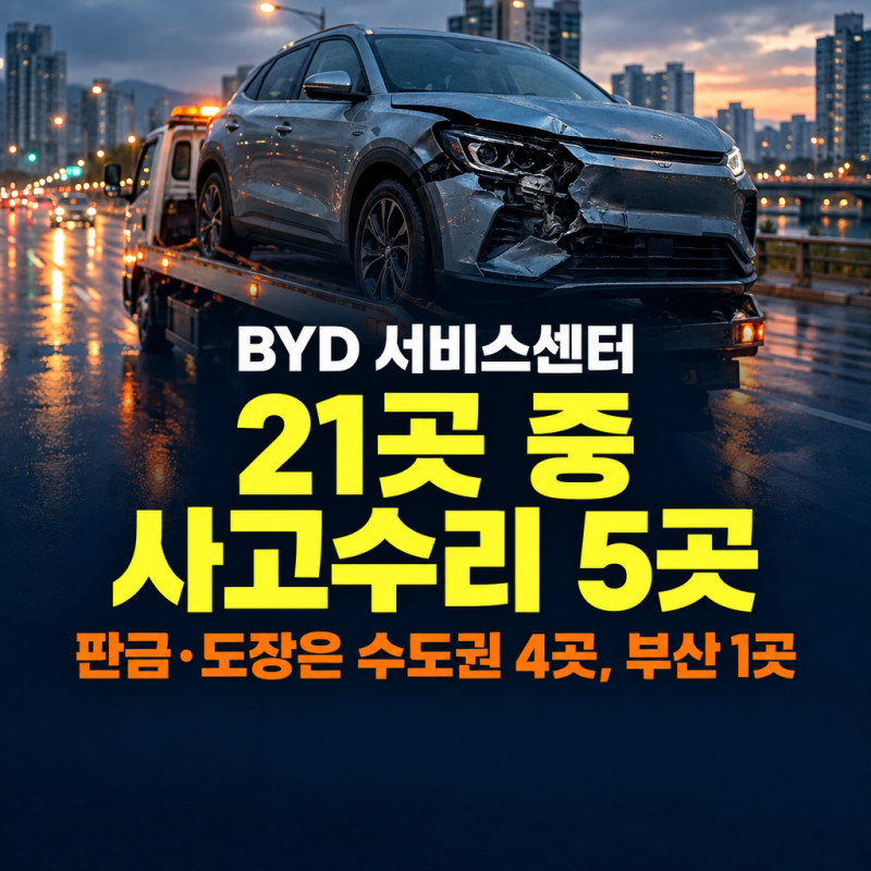 BYD 서비스센터 21곳 중 사고수리는 5곳뿐