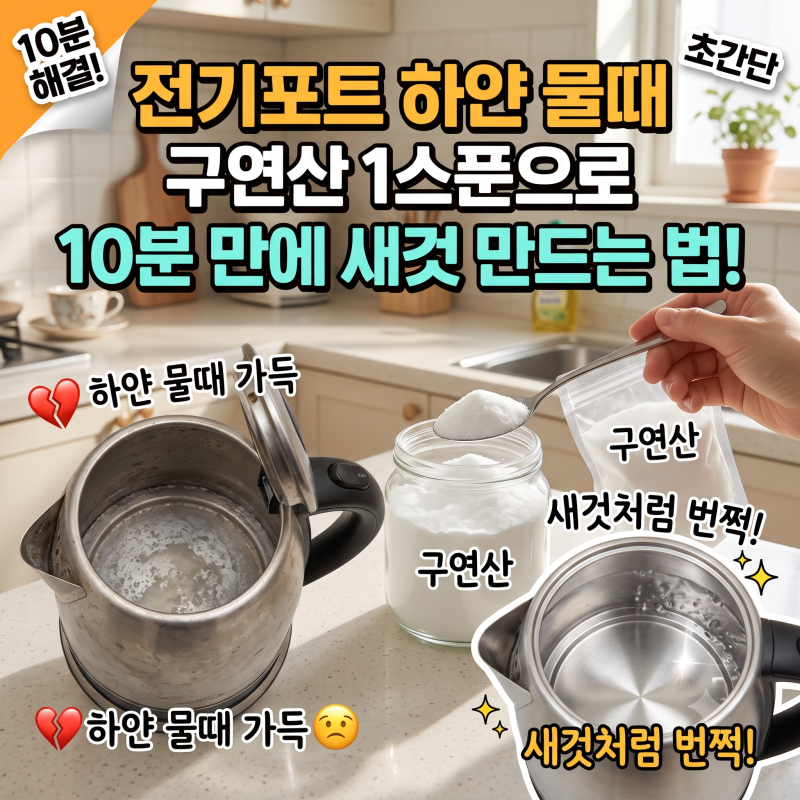 전기포트 바닥 하얀 물때(석회) 제거: 구연산 1스푼으로 10분 만에 새것 만드는 법