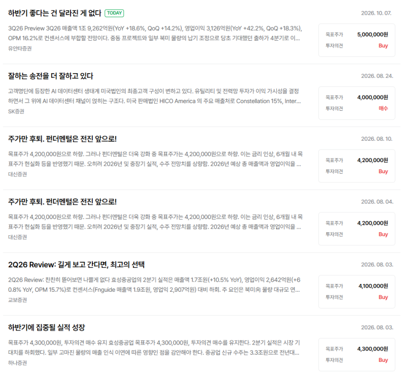 효성중공업 주가 전망, 267만원 급락보다 중요한 건 ‘매출 이연’ 이후다