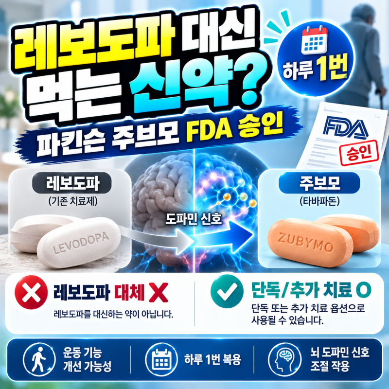 파킨슨 신약 주브모, 레보도파 대신 먹는 약일까? 하루 한 번 타바파돈 승인