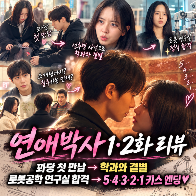 연애박사 1·2화 리뷰｜꽈당 첫 만남→성추행 사건으로 학과와 결별, 로봇공학 연구실 합격 ....