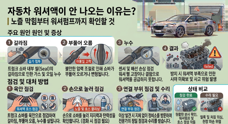 자동차 워셔액이 안 나오는 이유는?｜노즐 막힘부터 워셔펌프까지 확인할 것