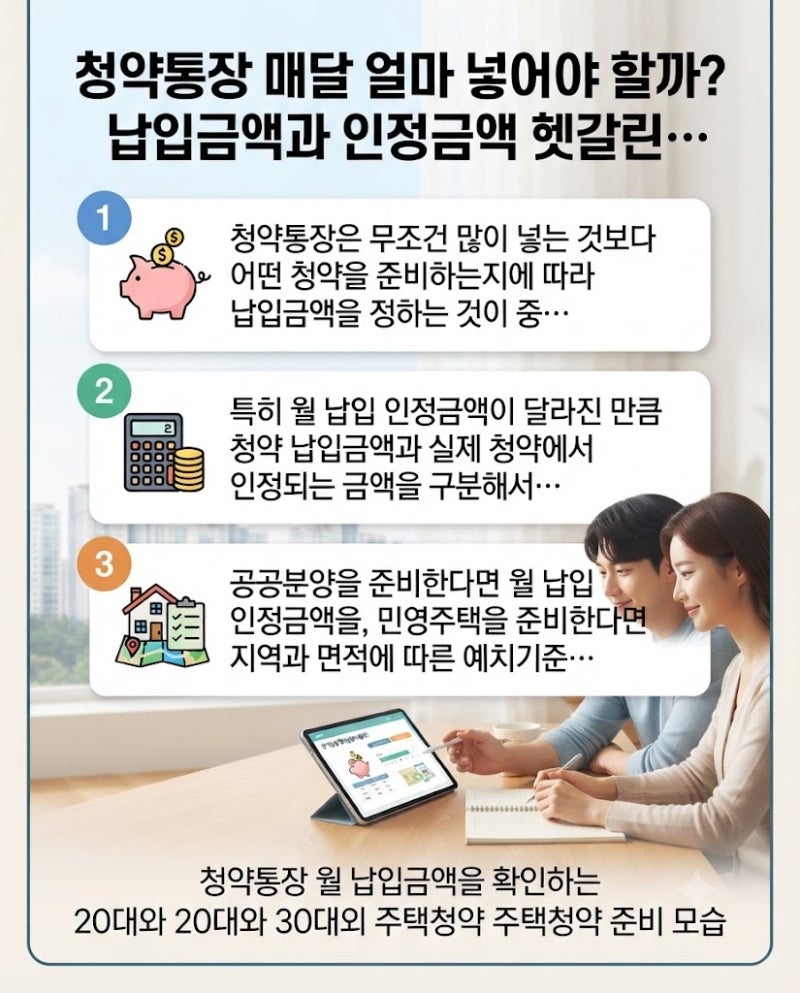청약통장 매달 얼마 넣어야 할까? 납입금액과 인정금액 헷갈린다면 이렇게 확인하세요