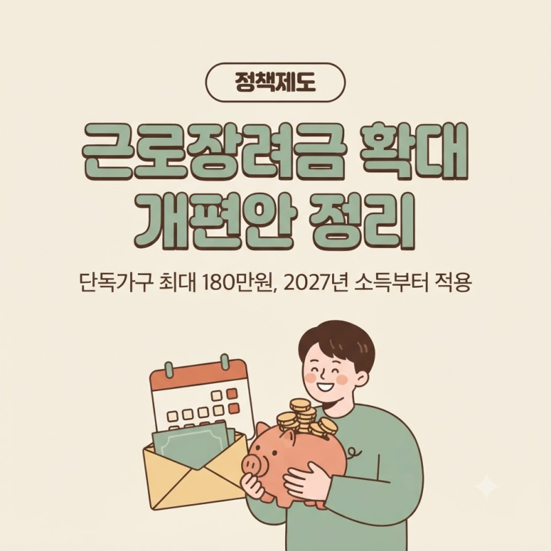 근로장려금 확대 개편안 정리: 단독가구 최대 180만원, 언제부터 받고 기준은 어떻게 바뀌나