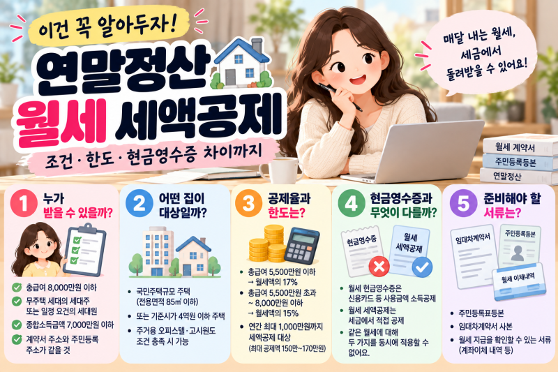 [이건 꼭 알아두자!] 연말정산 월세 세액공제｜조건·한도·현금영수증 차이까지