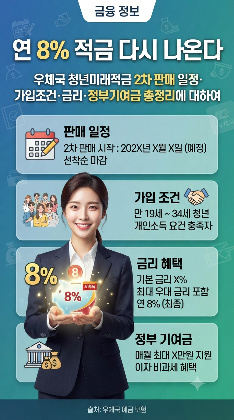 연 8% 적금 다시 나온다｜우체국 청년미래적금 2차 판매 일정·가입조건·금리·정부기여금 총....