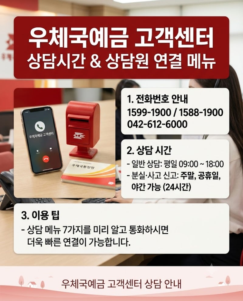 우체국예금 고객센터 상담시간과 상담원 연결 메뉴 7가지, 주말 분실신고까지