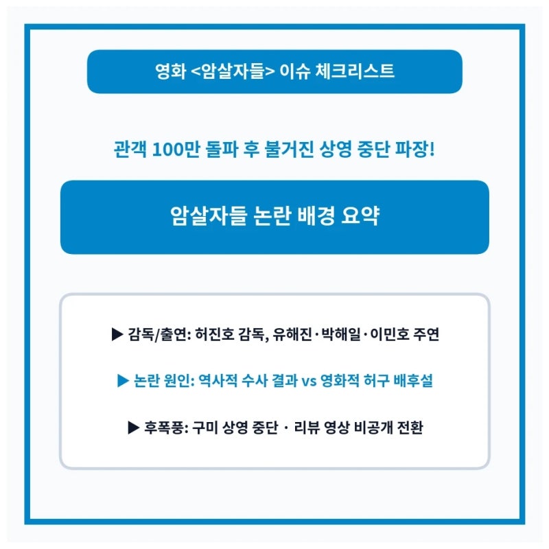 암살자들 정보와 논란 핵심 정리, 영화 상영 중단 이유는