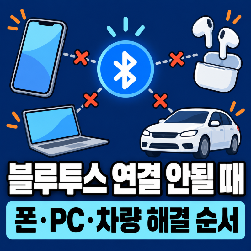 블루투스 연결 안됨 해결, 아이폰·갤럭시·에어팟·윈도우·차량 기기별 순서