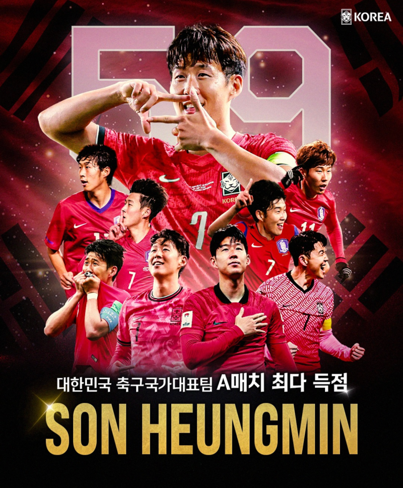손흥민 59호골 폭발! 차범근 넘고 A매치 최다골 새 역사