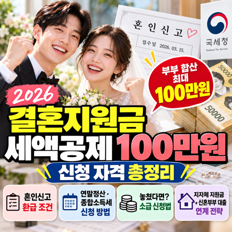 2026 결혼지원금 세액공제 100만원 신청 자격 총정리 (혼인신고 환급·연말정산·소급 신청법)