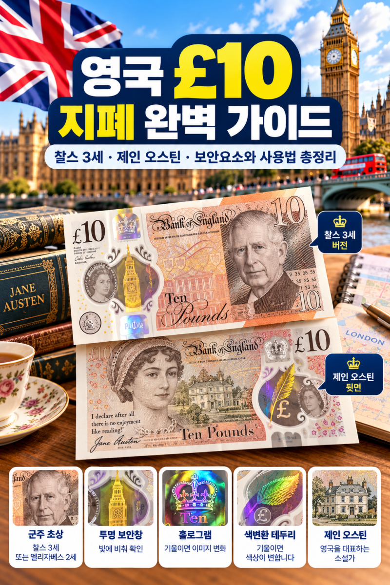 영국 £10 지폐｜찰스 3세·제인 오스틴·보안요소와 사용법 총정리