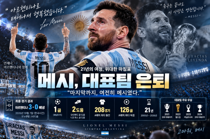메시 대표팀 은퇴, 베냉전 1골 2도움으로 완벽한 작별…A매치 208경기 126골로 마침표