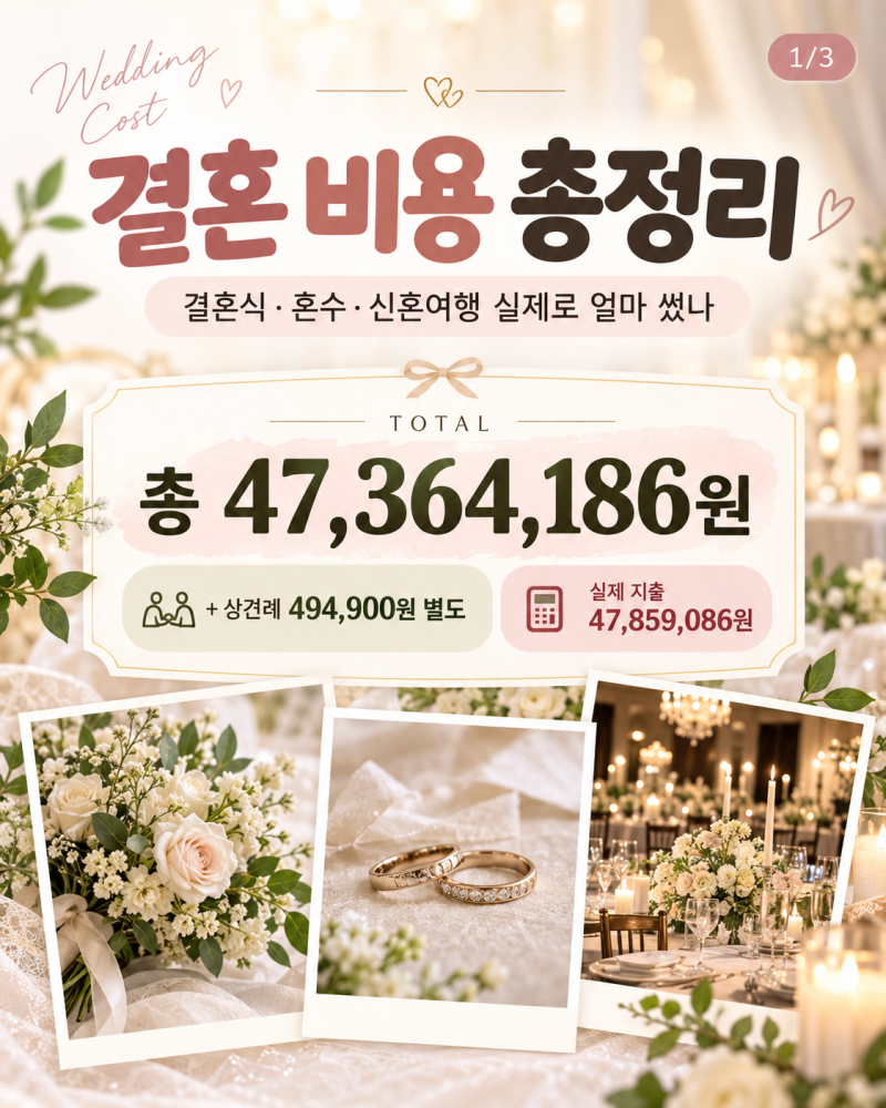 결혼 비용 총정리!! 가성비 웨딩 했는데 실제로 얼마 썼을까? 스드메·식대·신혼여행까지 (Fea....