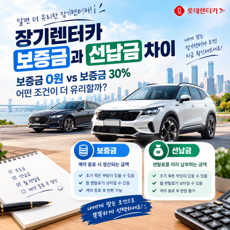 장기렌터카 보증금과 선납금 차이 | 보증금 0원 vs 보증금 30% 장기렌터카, 어떤 조건이 유리할....