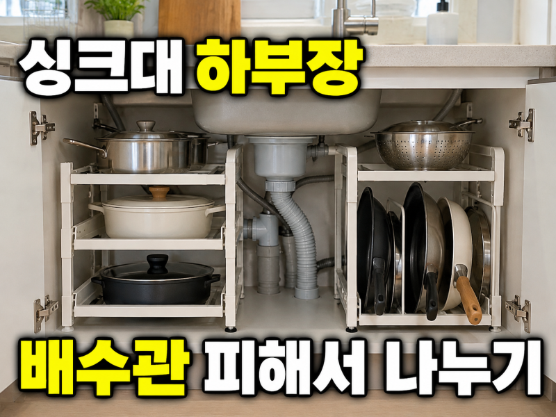 싱크대 하부장 정리, 배수관 피해서 칸 나누는 법