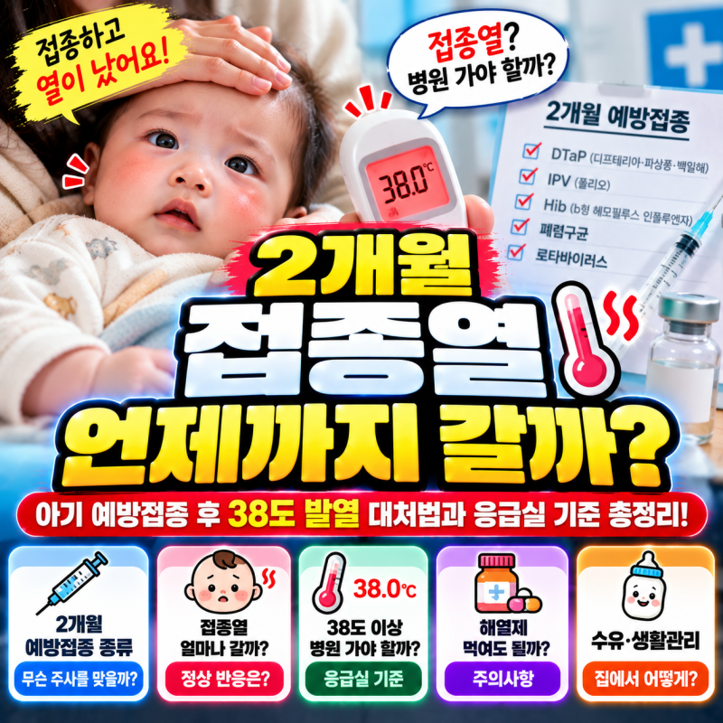 2개월 접종열 38도 이상 괜찮을까? 예방접종 후 발열 시간과 해열제·병원 방문 기준