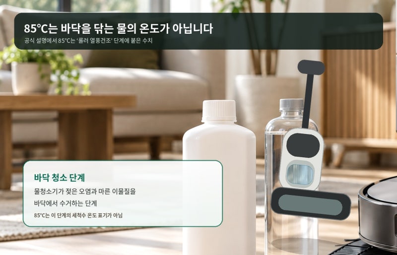 다이슨 Clean+Wash의 85℃, 스팀청소 온도일까? 공식 설명은 열풍건조 단계