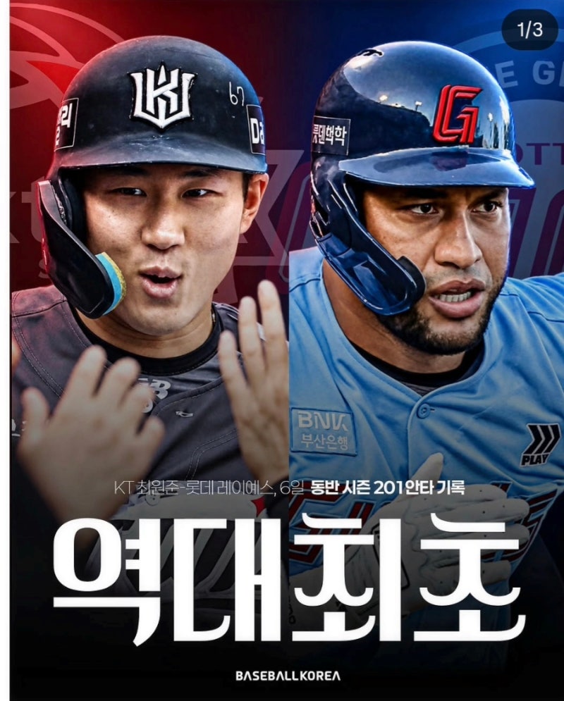 KBO 역대 최초 200안타 2명! 롯데 레이예스 롯데 최원준 대기록