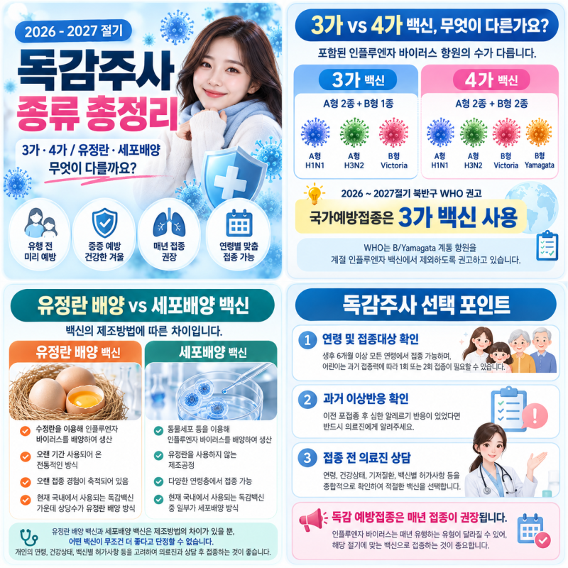 2026~2027 독감주사 종류 총정리｜3가·4가 백신 차이와 선택 전 확인사항