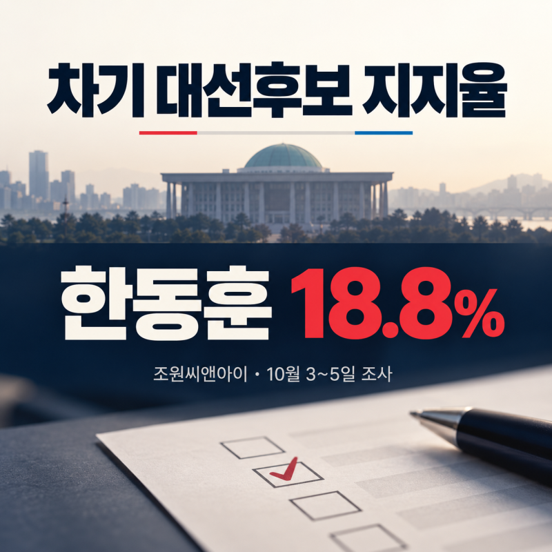 차기 대선후보 지지율, 한동훈 18.8% 10월 조사