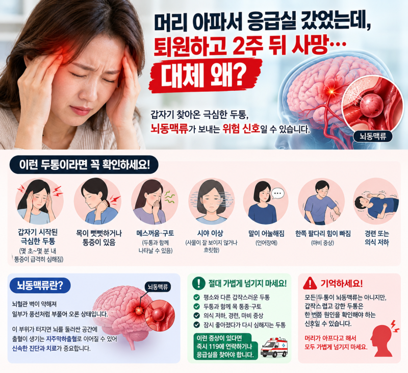 갑자기 찾아온 ‘이런 두통’ 그냥 넘기면 안 됩니다…뇌동맥류가 보내는 위험 신호