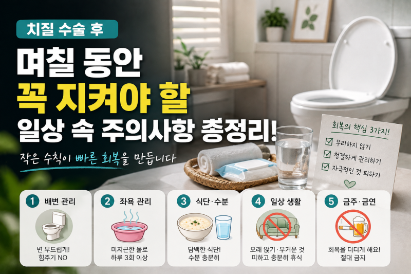 치질 수술 후 통증 줄이고 부작용 막는 시기별 필수 주의사항 가이드