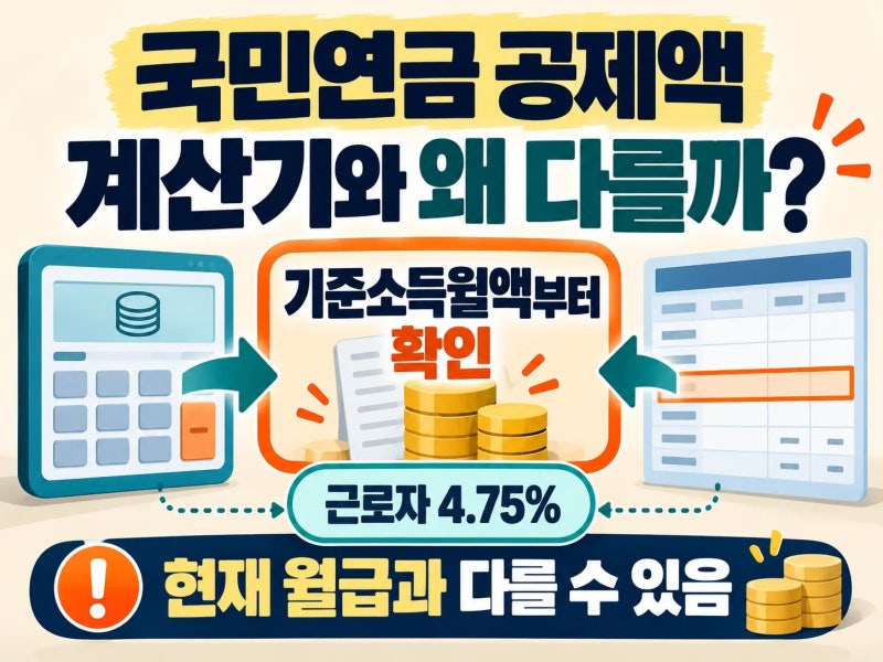 국민연금 급여명세서 공제액이 계산기와 다른 이유, 기준소득월액부터 확인