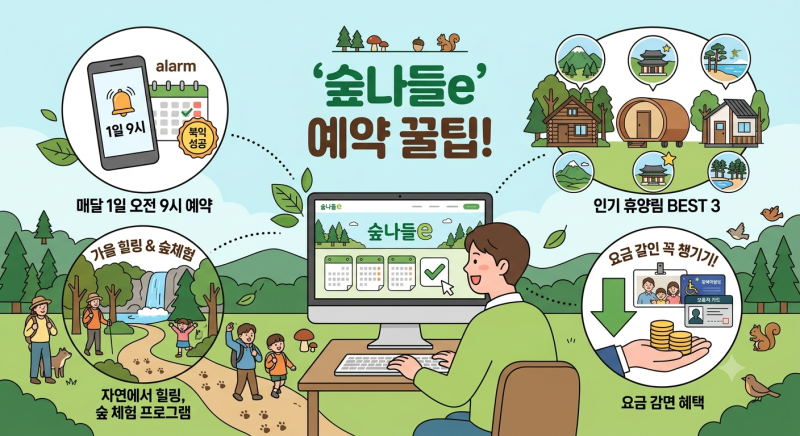 전국 자연휴양림 예약 베스트3, 매달 1일 9시 전쟁부터 요금감면까지 총정리