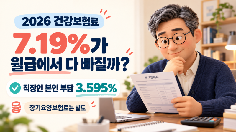 2026 건강보험료율 7.19%, 월급에서 다 빠질까? 직장인 부담액 계산