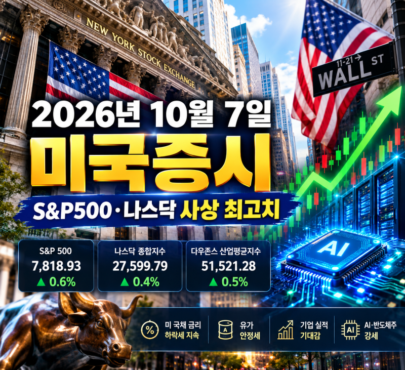 2026년 10월 7일 미국증시 총정리, S&P500·나스닥 또 사상 최고치…AI·반도체주 강세 이어질까?