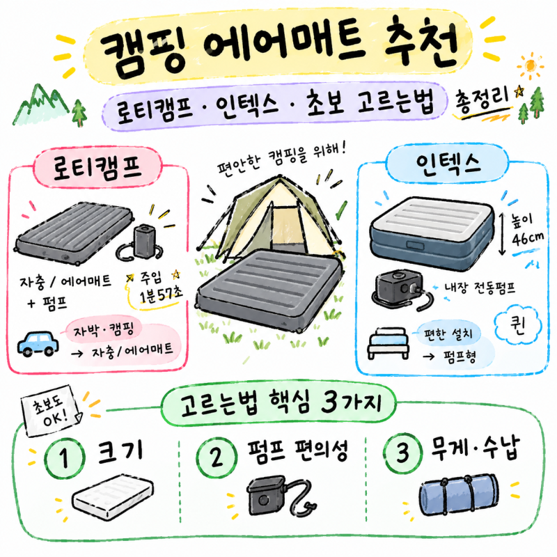 캠핑 에어매트 추천 로티캠프 인텍스 초보 2026 고르는법 총정리