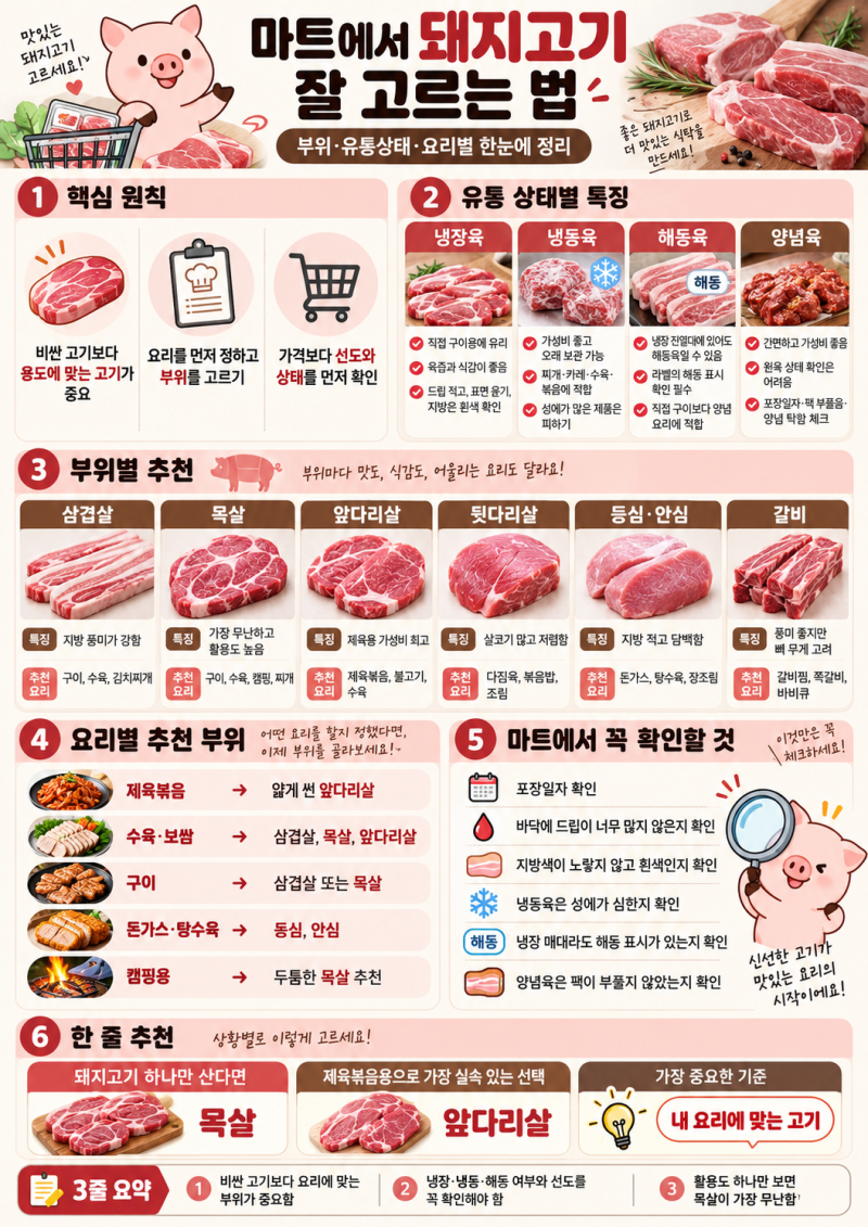 마트에서 돼지고기 잘 고르는 법, 부위·냉장·냉동·용도별 구매 가이드