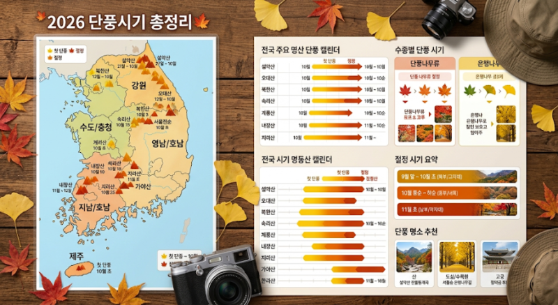 2026 단풍시기 총정리 설악산·내장산·한라산 단풍 절정 예상일은?