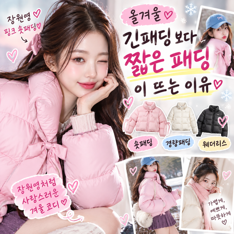장원영 핑크 숏패딩 뜬 이유, 2026 겨울 패딩 트렌드는 롱패딩보다 숏패딩·웨더리스 경량패딩