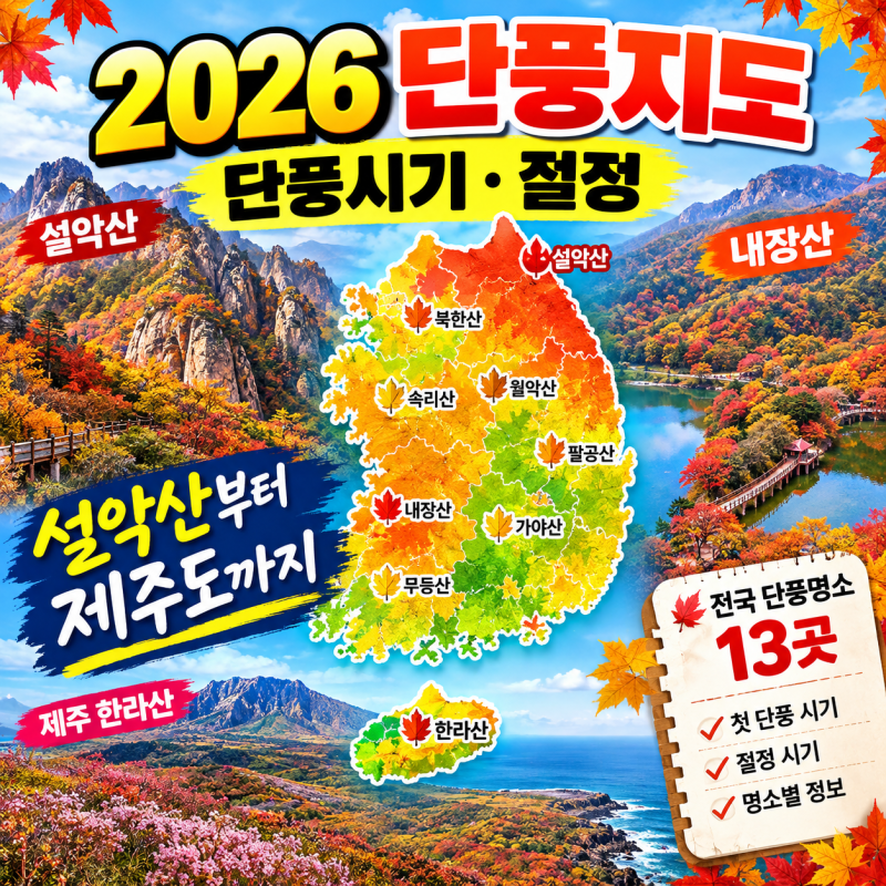 2026 단풍지도 단풍시기절정 강원도단풍명소 설악산 단풍 제주도 단풍명소 제주 한라산 13곳