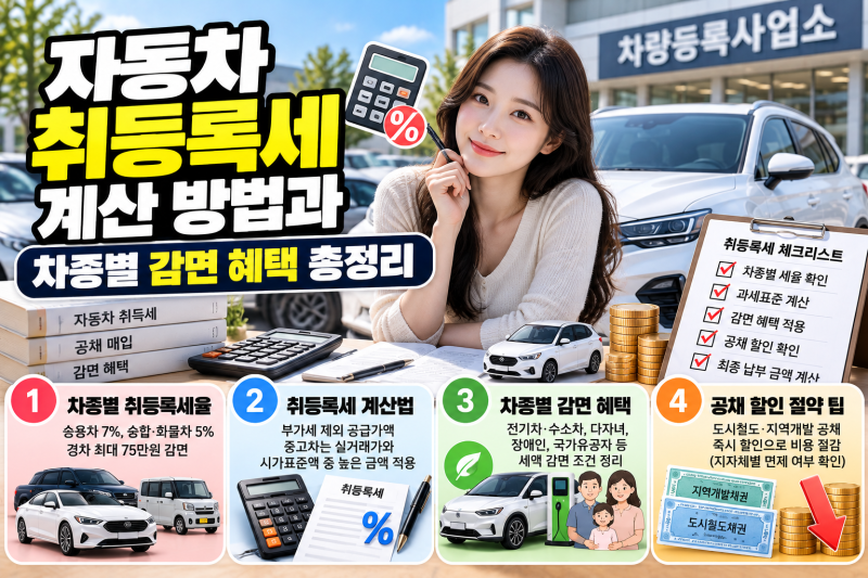 자동차 취등록세 계산 방법과 차종별 감면 혜택 총정리