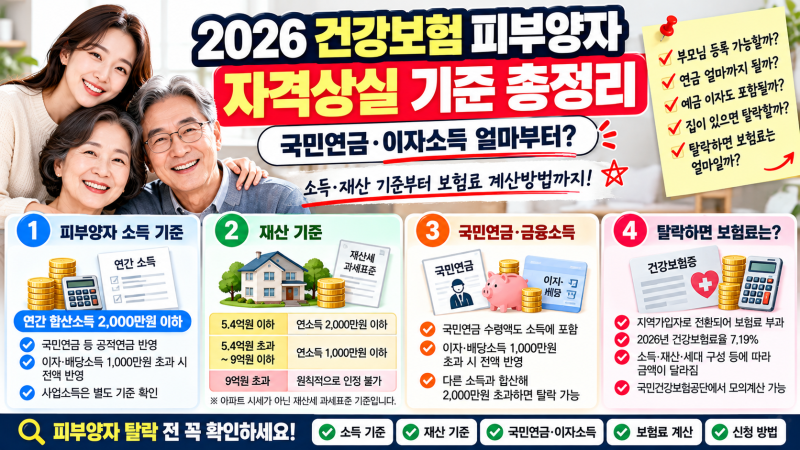 2026 건강보험 피부양자 자격상실 기준｜국민연금·이자소득 얼마부터 탈락할까? 보험료 계산....
