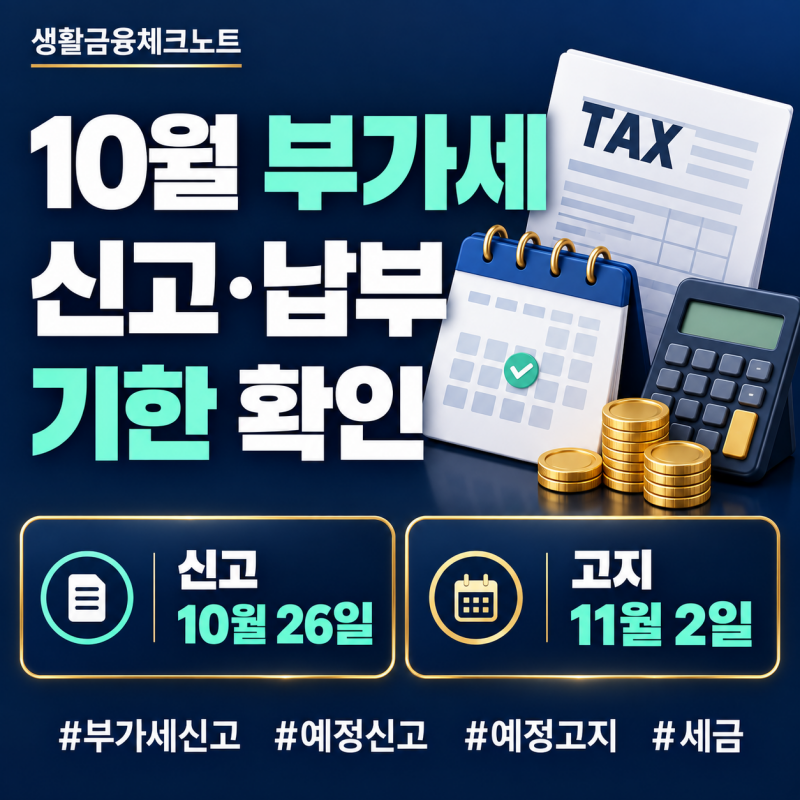 10월 부가세 신고 언제까지? 2026년 예정신고 대상·납부기한·조기환급 총정리