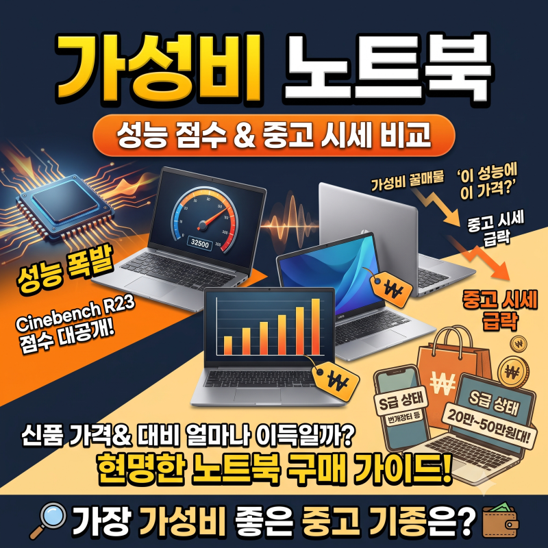 가성비 노트북 5종 성능 점수(벤치마크) 및 중고 가격 시세 비교