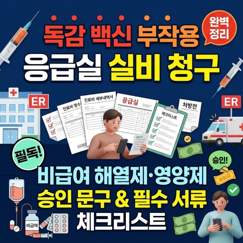 독감 백신 부작용 응급실 실비 청구 완벽 정리｜비급여 해열제·영양제 승인 문구 & 필수 구....