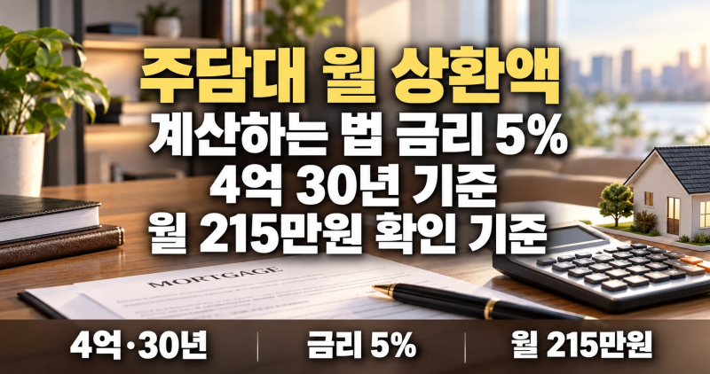 주담대 월 상환액 계산하는 법 금리 5% 4억 30년 기준 월 215만원 확인 기준