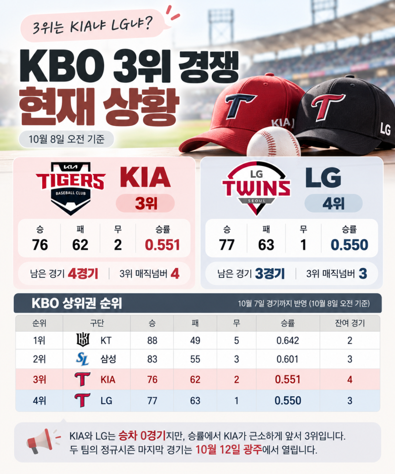 2026 KBO ‘3위는 KIA냐 LG냐’ 남은 경기 경우의 수·포스트시즌 일정