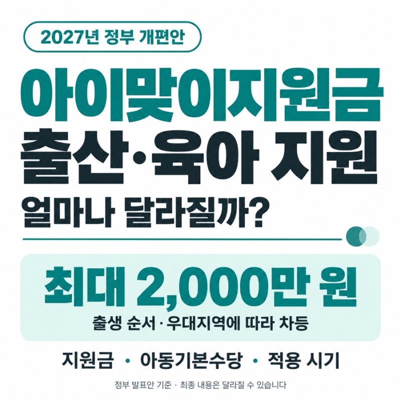 2027년 아이맞이지원금 출산지원금 아동수당 개편 우대지역 소급