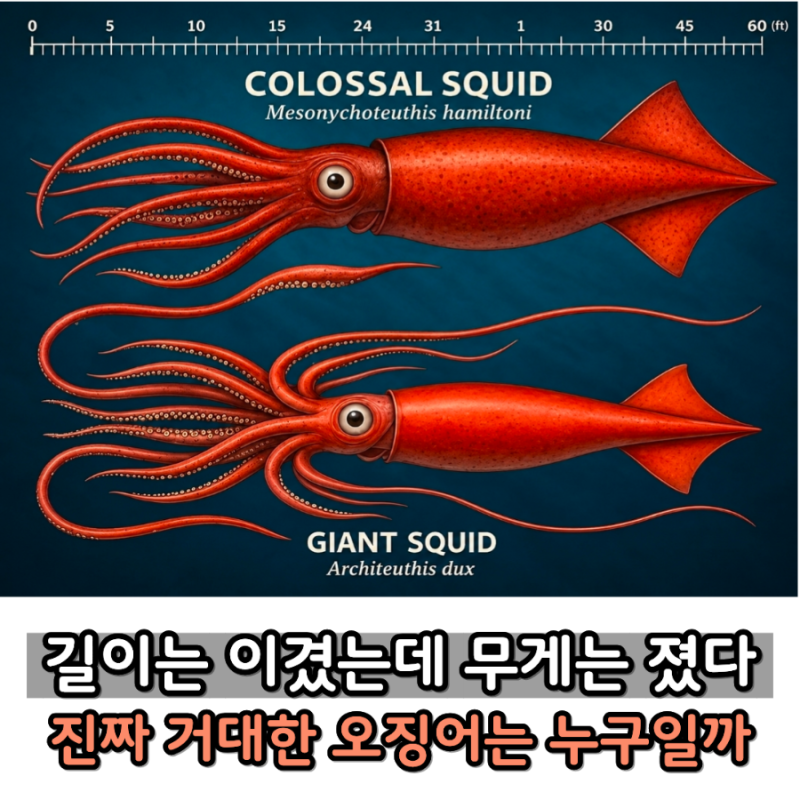 대왕오징어 vs 콜로살오징어 길이와 무게를 비교하면 누가 더 클까